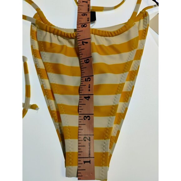SAME LOS ANGELES Set 2pc Bikiny Swim Top Large Bottom High Weist Stripeed Yellow - Picture 5 of 12